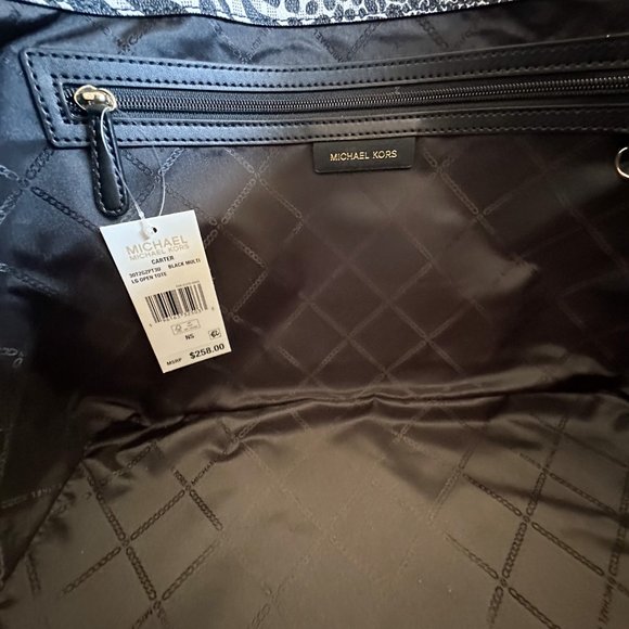Michael Kors Carter Large Open Tote Bag + Double Zip Wallet MK Zebra Print Black - Picture 9 of 16